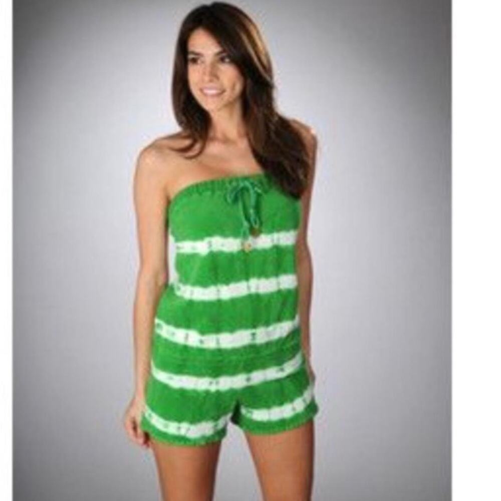 Y2K JUICY COUTURE Green Tie Dye Women's Terry Cloth Romper Size Medium